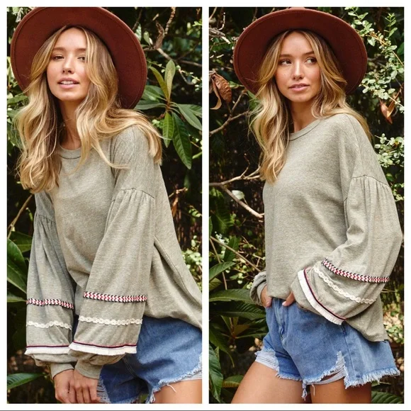 #16✨LAST ONE✨So Cute! Balloon Sleeves Loose Fit Chic Top - Picture 5 of 6